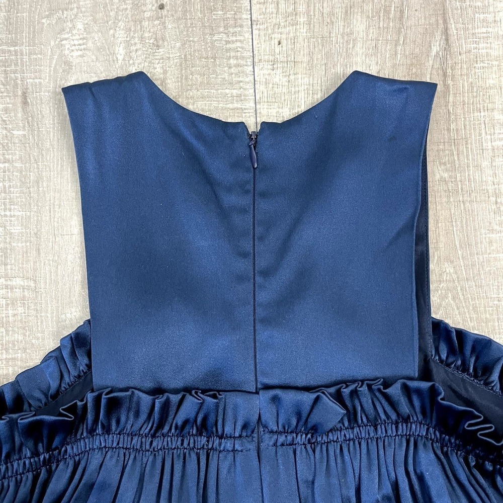 Jill Stuart Satin Top Womens XS Blue Cropped Off Shoulder Pleated Ruffle - Picture 12 of 16